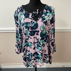J Jill Floral Tie Front Blouse